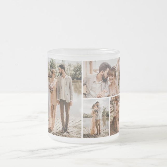 Create Your Own 4 Photo Collage Frosted Glass Coffee Mug (Center)
