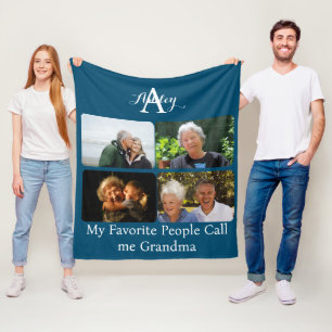 Create your own 4 Photo Collage Grandma Monochrome Fleece Blanket
