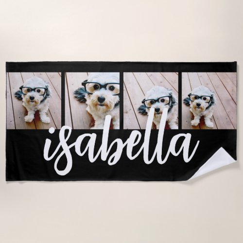 Create Your Own 4 Photo Collage Huge Name _ black Beach Towel