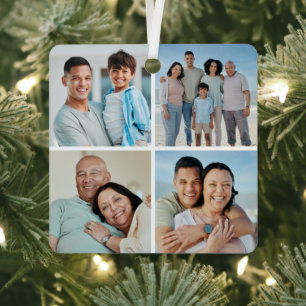 Create Your Own 4 Photo Collage Metal Ornament