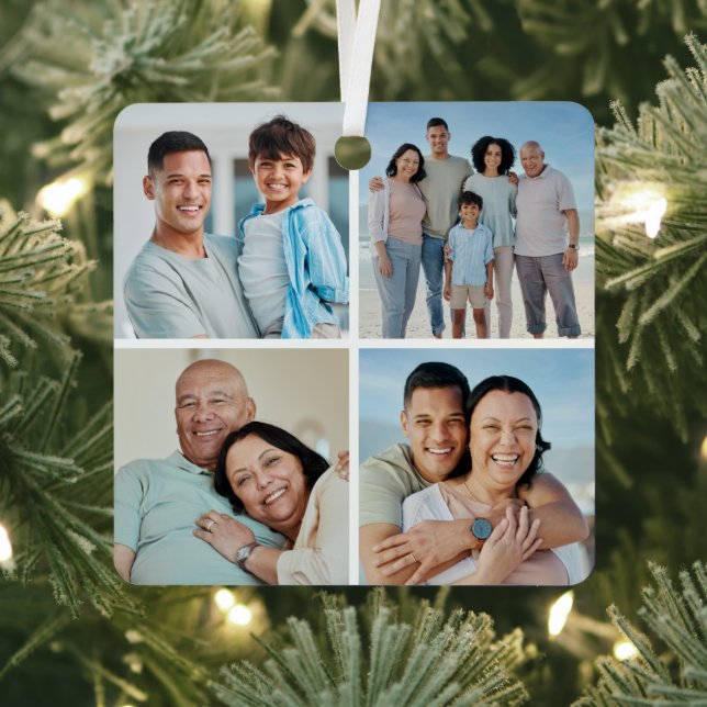 Create Your Own 4 Photo Collage Metal Ornament (Insitu)