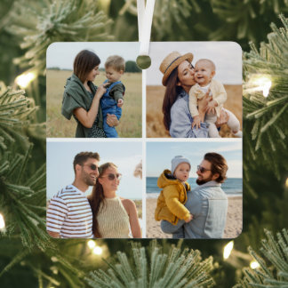 Create Your Own 4 Photo Collage Metal Ornament