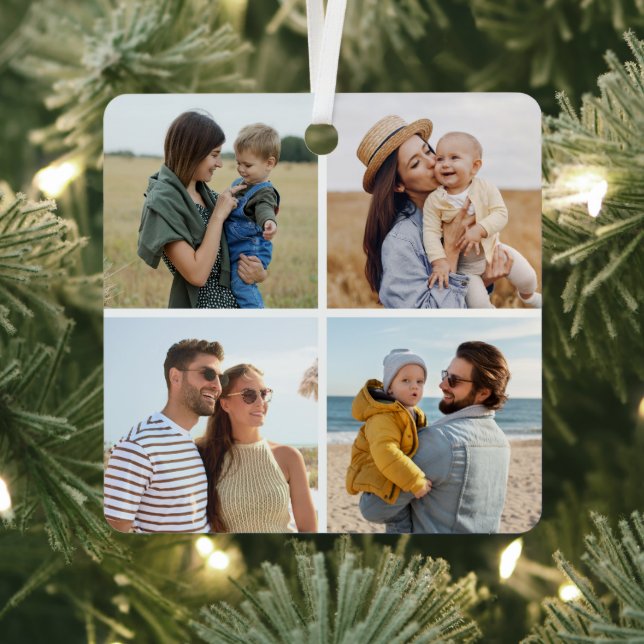 Create Your Own 4 Photo Collage Metal Ornament (Insitu)