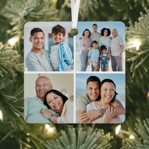 Create Your Own 4 Photo Collage Metal Ornament