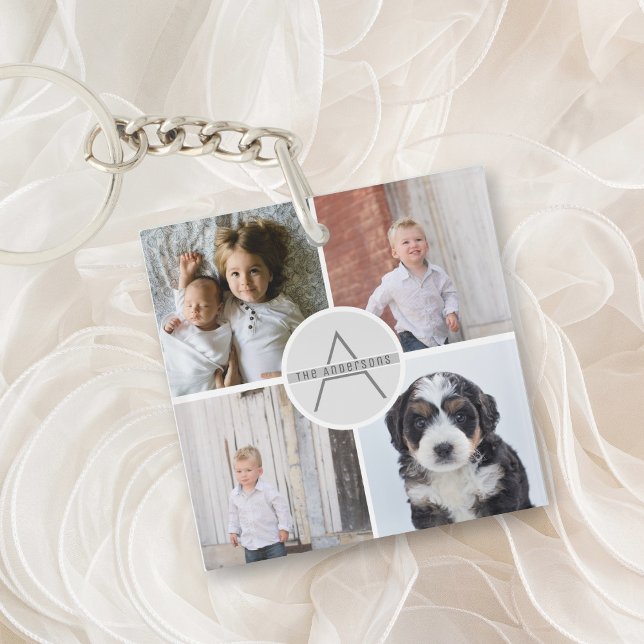 Create Your Own 4 Photo Collage Monogram Keychain (Creator Uploaded)