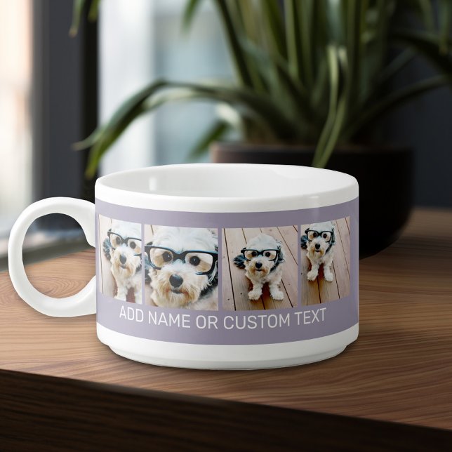 Create Your Own 4 Photo Collage - orchid and white Bowl (Personalized chili mug)