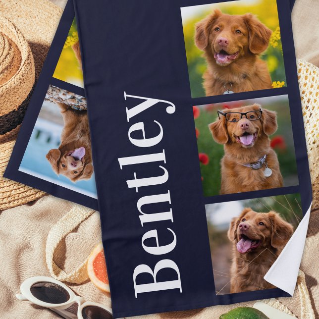 Create Your Own 4 Photo Collage Personalized Dog Beach Towel (Creator Uploaded)