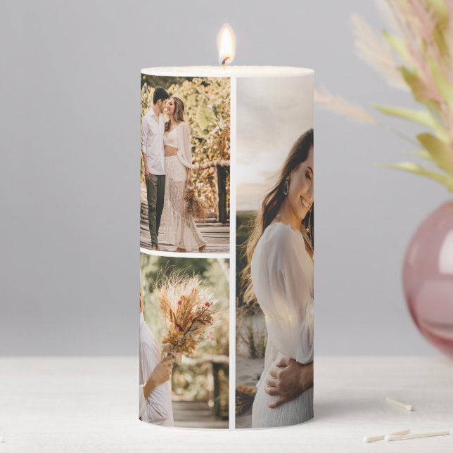 Create Your Own 4 Photo Collage Pillar Candle (In Situ)