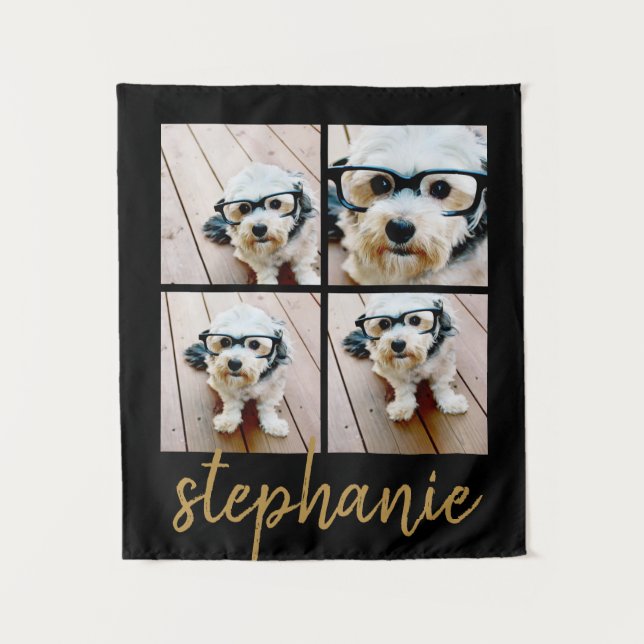 Create Your Own 4 Photo Collage - Script Gold Tapestry (Front)