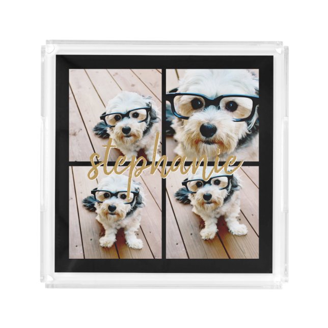 Create Your Own 4 Photo Collage - Script Name Acrylic Tray (Front)