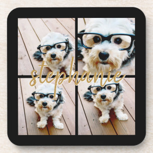 Create Your Own 4 Photo Collage - Script Name Beverage Coaster