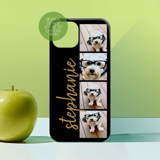 Create Your Own 4 Photo Collage - Script Name Case-Mate iPhone Case (Personalized Phone Case with Custom Photos and Text - Choose a Device Style)