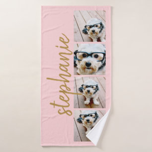 Create Your Own 4 Photo Collage Script Name coral Bath Towel