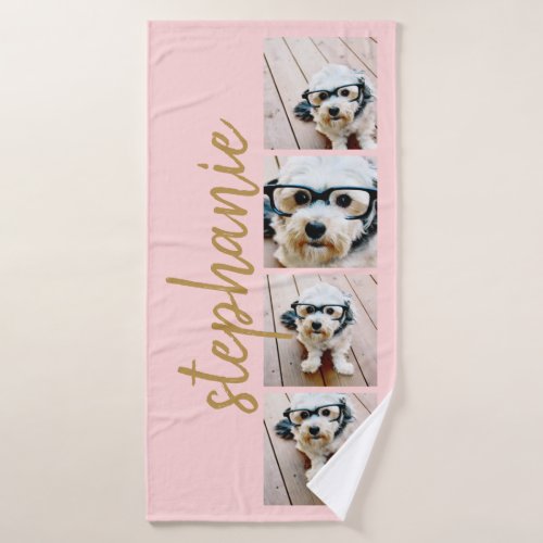 Create Your Own 4 Photo Collage Script Name coral Bath Towel