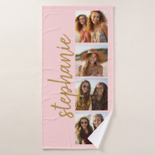 Create Your Own 4 Photo Collage Script Name coral Bath Towel
