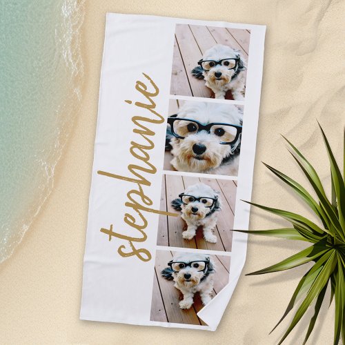 Create Your Own 4 Photo Collage Script Name gold Beach Towel