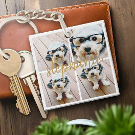 Create Your Own 4 Photo Collage - Script Name Keychain