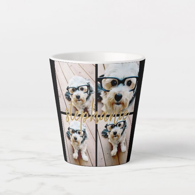 Create Your Own 4 Photo Collage - Script Name Latte Mug (Front)