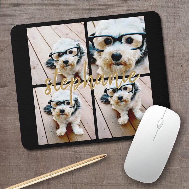 Create Your Own 4 Photo Collage - Script Name Mouse Pad (Personalized Mousepad - Add Your Photos and Text)