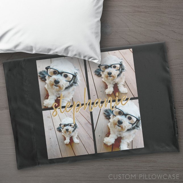 Create Your Own 4 Photo Collage - Script Name Pillow Case (Custom Pillowcase)