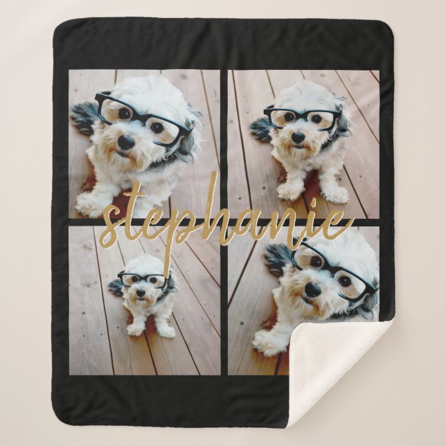 Create Your Own 4 Photo Collage - Script Name Sherpa Blanket (Front)