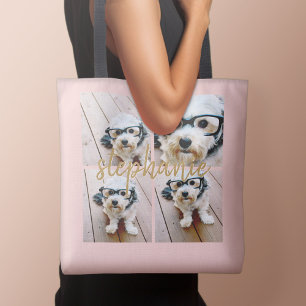 Create Your Own 4 Photo Collage - Script Name Tote Bag