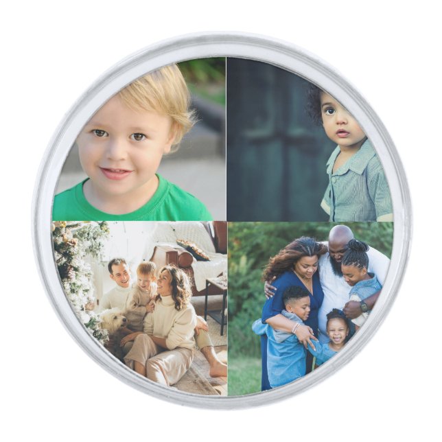 Create Your Own 4 Photo Collage Silver Finish Lapel Pin (Front)