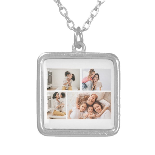 Create Your Own 4 Photo Collage Silver Plated Necklace (Front)