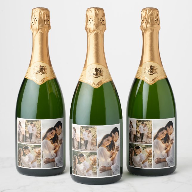 Create Your Own 4 Photo Collage Sparkling Wine Label (Bottles)