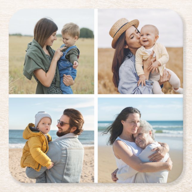 Create Your Own 4 Photo Collage Square Paper Coaster (Front)