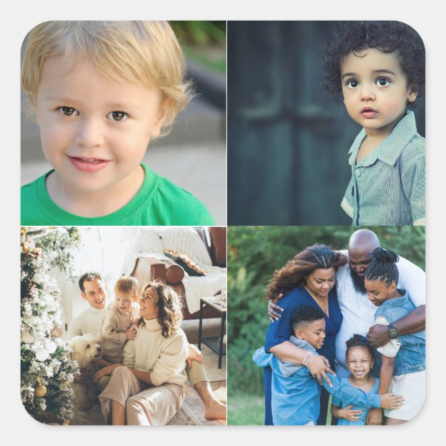 Create Your Own 4 Photo Collage Square Sticker (Front)