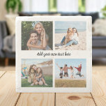 Create Your Own 4 Photo Collage Stone Coaster<br><div class="desc">Create your own custom photo coaster featuring 4 of your favorite pictures in a simple photo collage grid alongside personalized text in modern script style.</div>