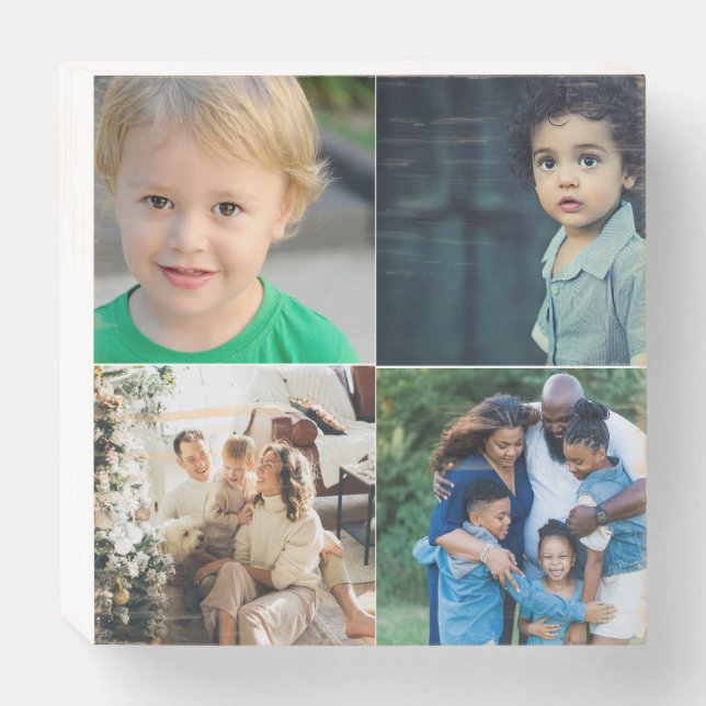 Create Your Own 4 Photo Collage Wooden Box Sign (Front Horizontal)