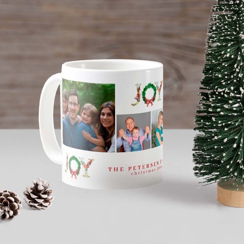 Create your own 4 photo family Christmas joy Coffee Mug