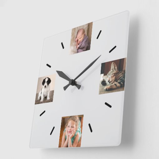 Create Your Own 4 Photo Modern Gray Square Wall Clock Zazzle