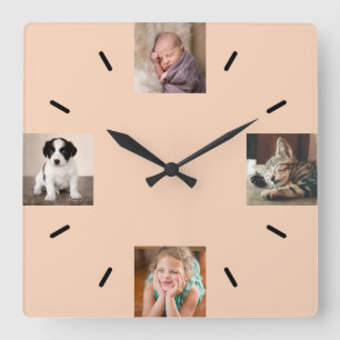Create Your Own 4 Photo Modern Peach Square Wall Clock