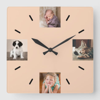 Create Your Own 4 Photo Modern Peach Square Wall Clock