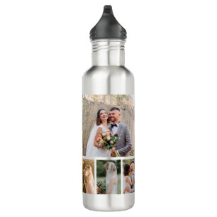 Create Your Own 4 Photo Wedding Collage Stainless Steel Water Bottle