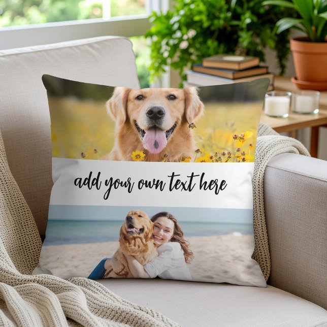 Create Your Own 4 Photo With Text Throw Pillow (Creator Uploaded)