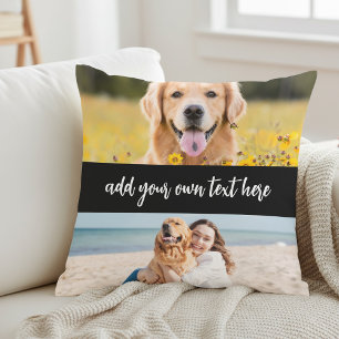 Create Your Own 4 Photo With Text Throw Pillow
