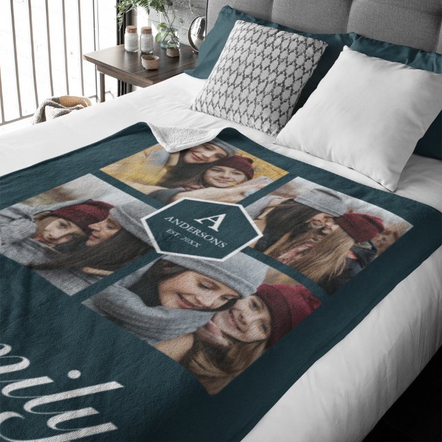 Create Your Own 4 Pictures Family Photo Collage Fleece Blanket (Creator Uploaded)
