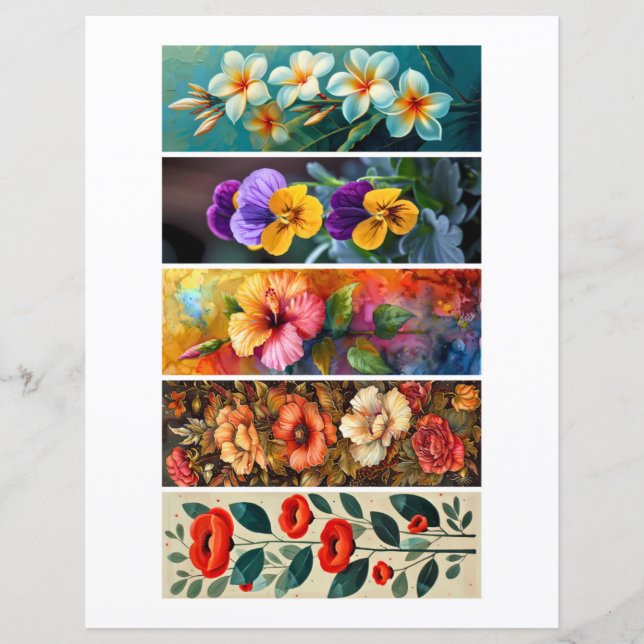 Create Your Own 5 Exotic Flowers Bookmarks (Front)