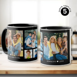 Create Your Own 5 Family Photo Collage Black Mug