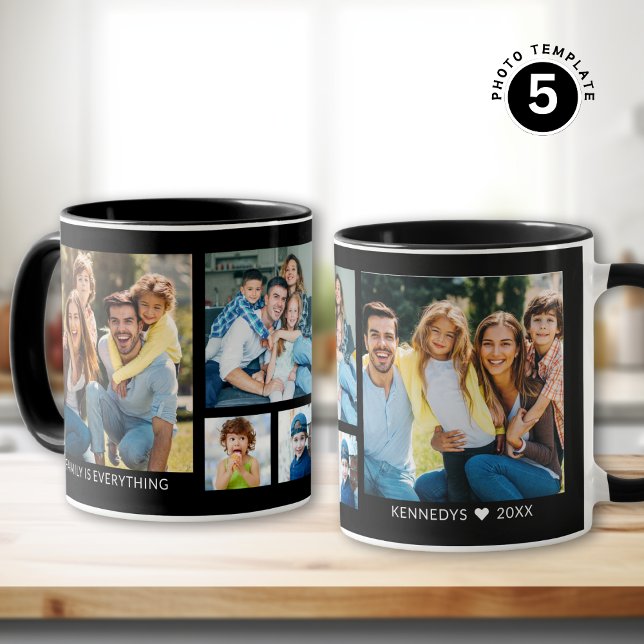 Create Your Own 5 Family Photo Collage Black Mug (Creator Uploaded)