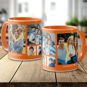 Create Your Own 5 Family Photo Collage Orange Mug