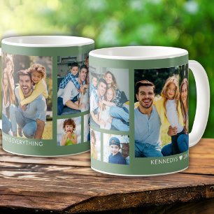 Create Your Own 5 Family Photo Collage Sage Green Coffee Mug