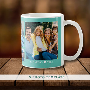 Create Your Own 5 Family Photo Collage Teal Coffee Mug