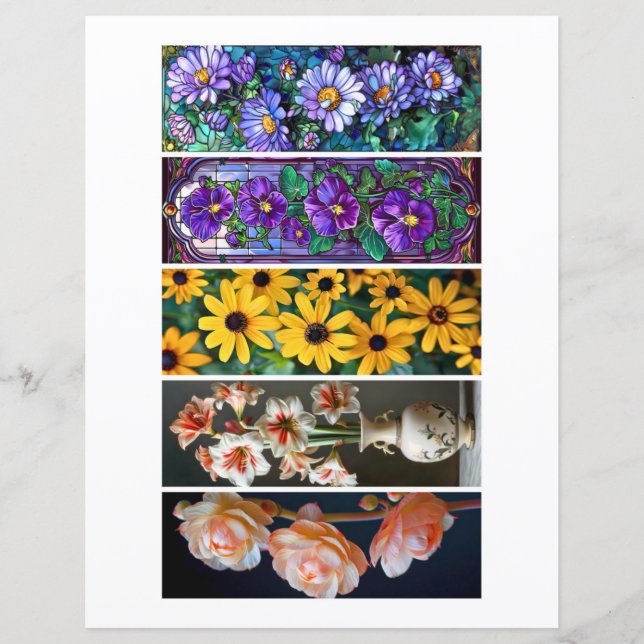 Create Your Own 5 Garden Flower Bookmarks (Front)