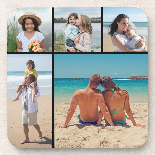 Create Your Own 5 Photo Collage Beverage Coaster (Front)