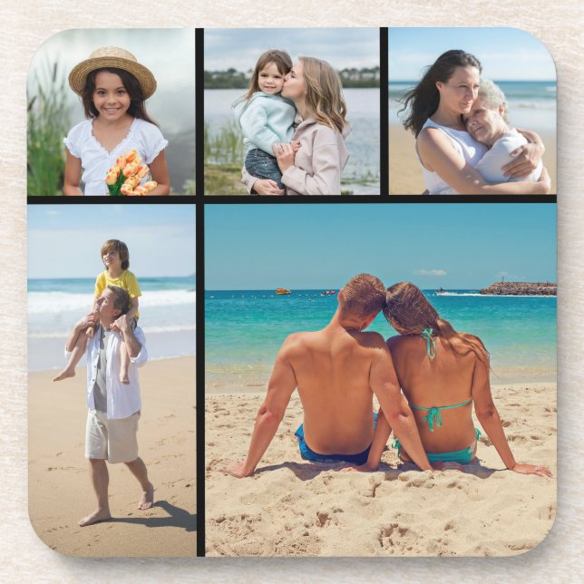 Create Your Own 5 Photo Collage Beverage Coaster (Front)
